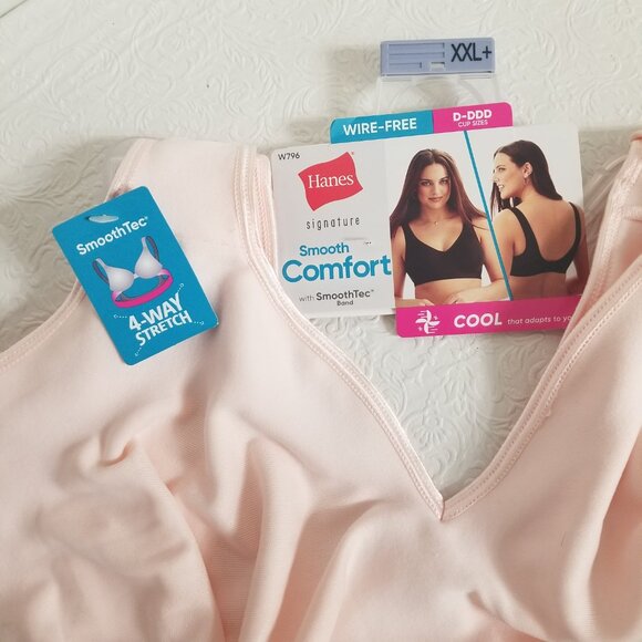Hanes Signature Smooth Comfort Womens XXL+ 2XL+ D-DDD Peach Wireless Cool Bra - Picture 6 of 11